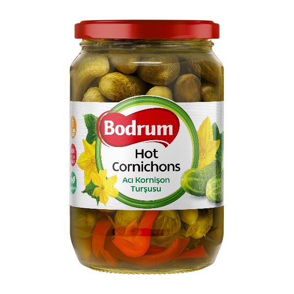5Bodrum 720cc Hot Cornichons Pickled (120-150) (Aci Kornison) 6x680g
